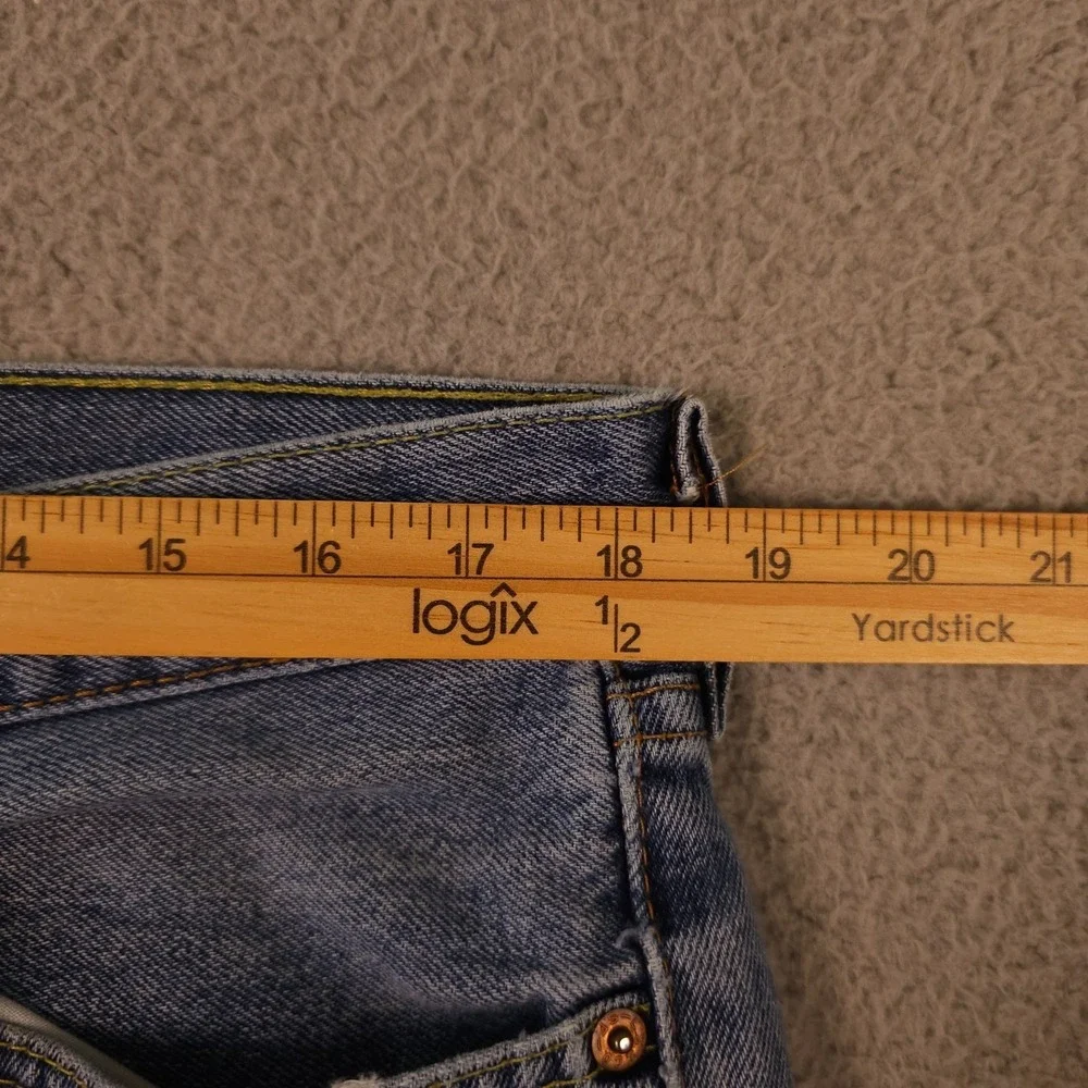 Levis 505 Jeans Mens 36x32 Blue Regular Fit Straight Distressed Workwear Grunge